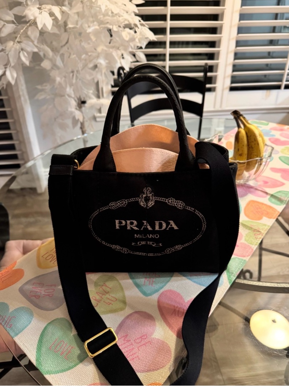 Prada Black Canvas‎ 2 way Tote with original crossbody strap